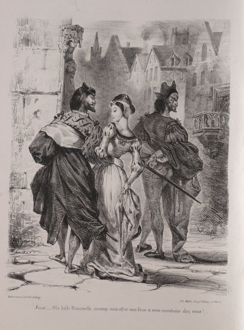 Ilustrações para Fausto: Fausto procura seduzir Marguerite de Eugène Delacroix