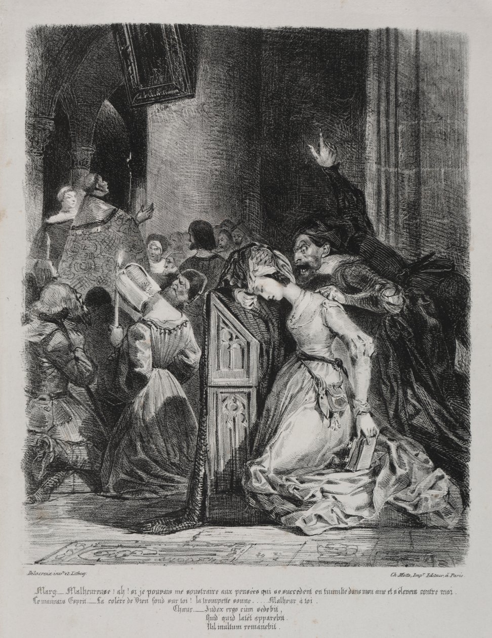 Ilustrações para Fausto: Marguerite na igreja de Eugène Delacroix