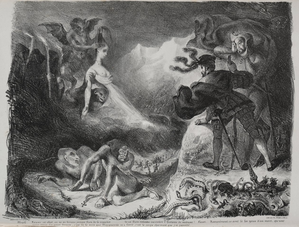 Ilustrações para Fausto: a sombra de Marguerite aparece para Fausto de Eugène Delacroix