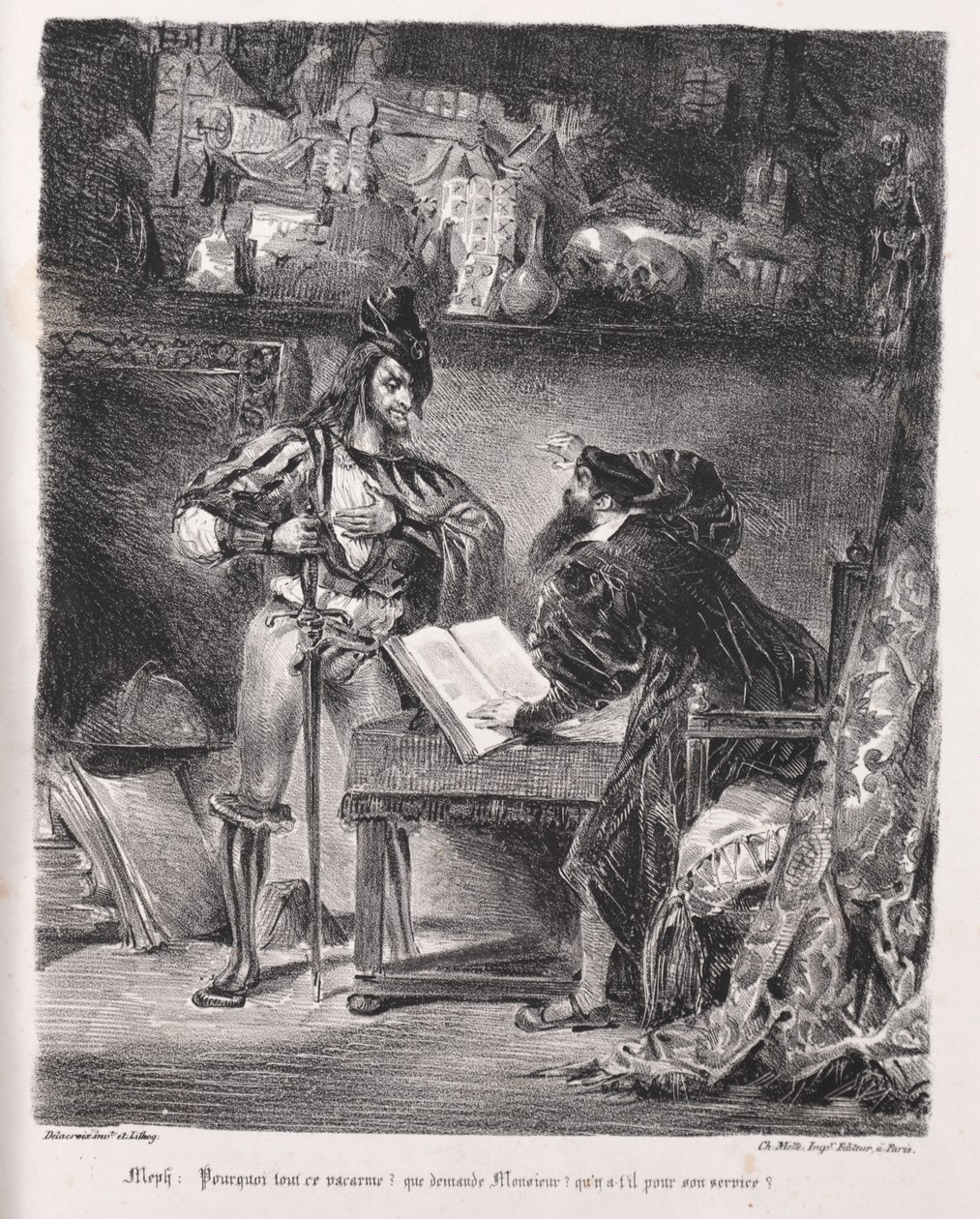 Ilustrações para Fausto: Mefistófeles visita Fausto de Eugène Delacroix