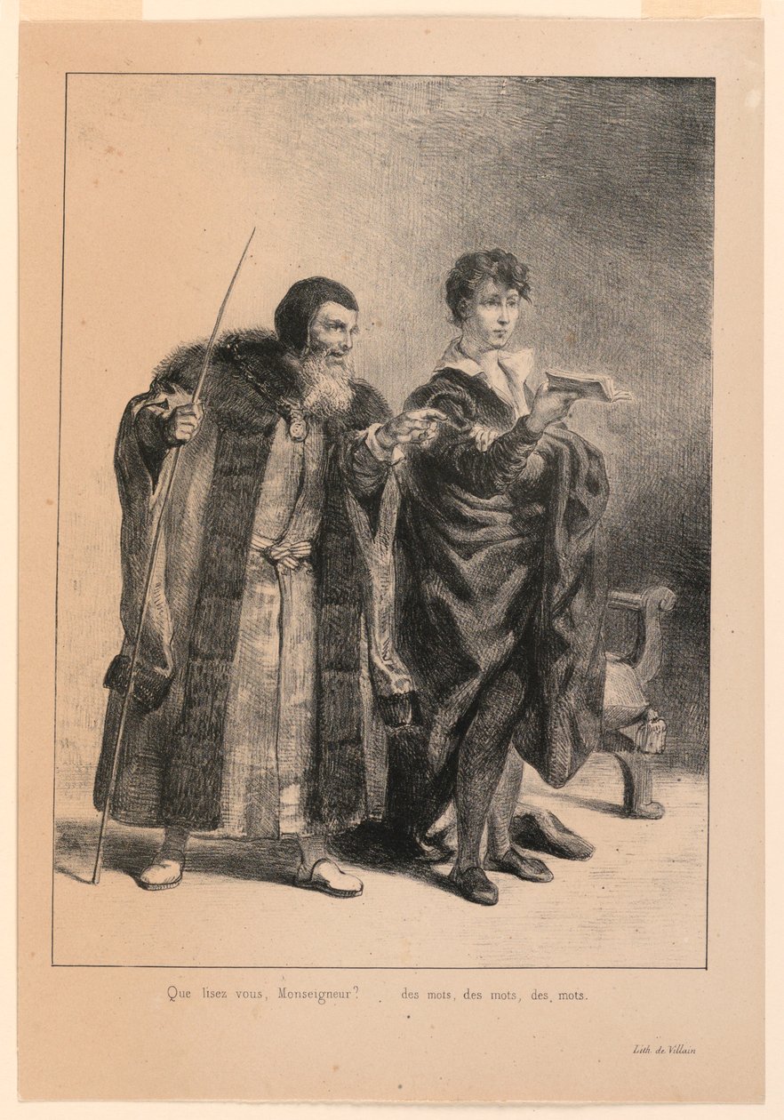 Ilustração para Hamlet. Polônio e Hamlet (II,2) de Eugène Delacroix