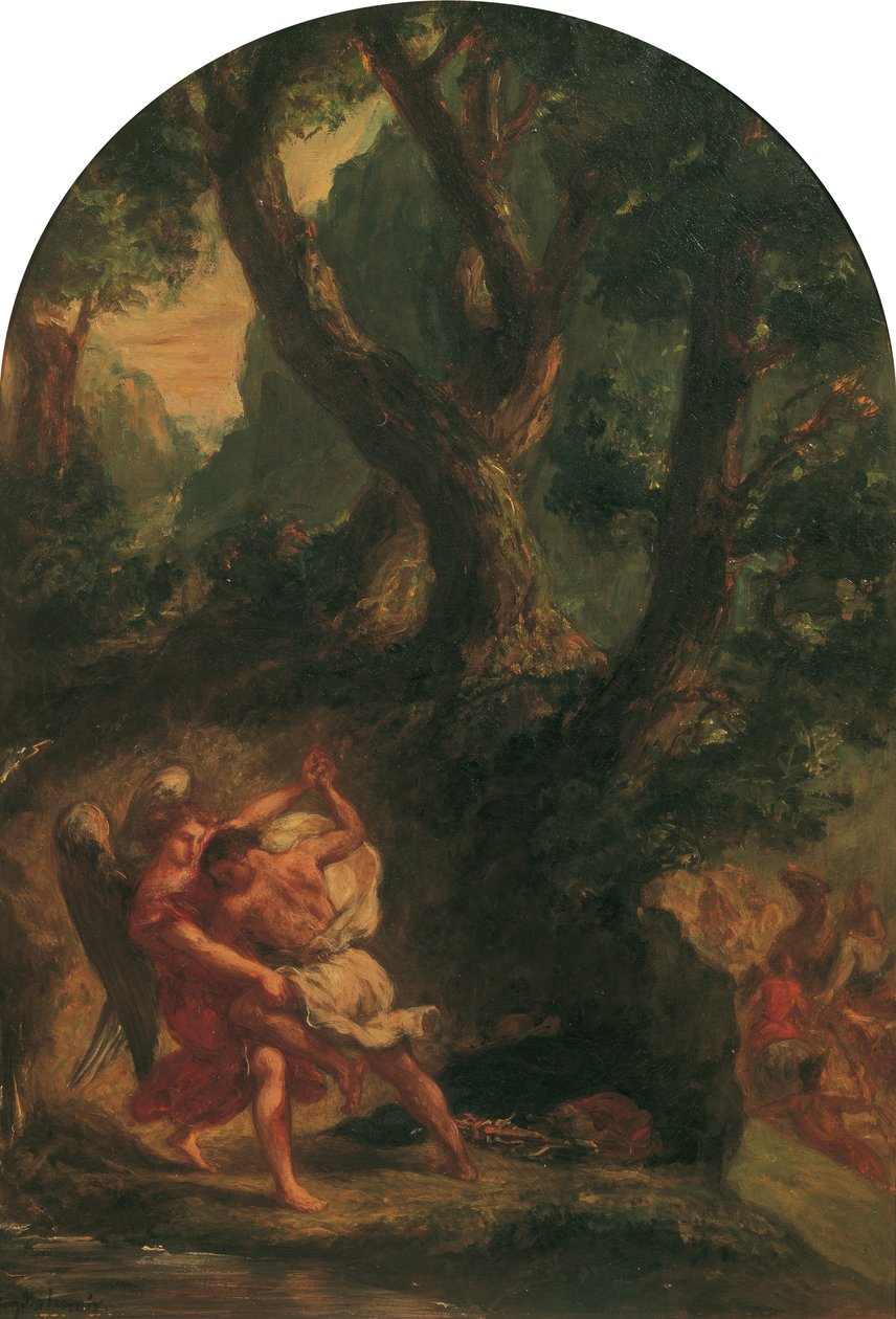 Jacob lutando com o anjo, 1850-1855. de Eugène Delacroix