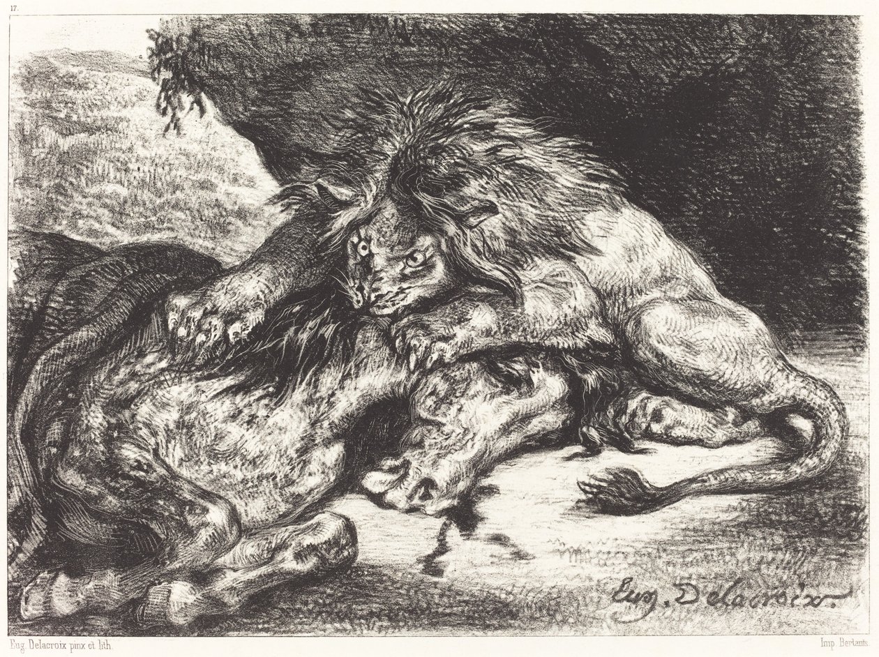 Leão devorando um cavalo de Eugène Delacroix