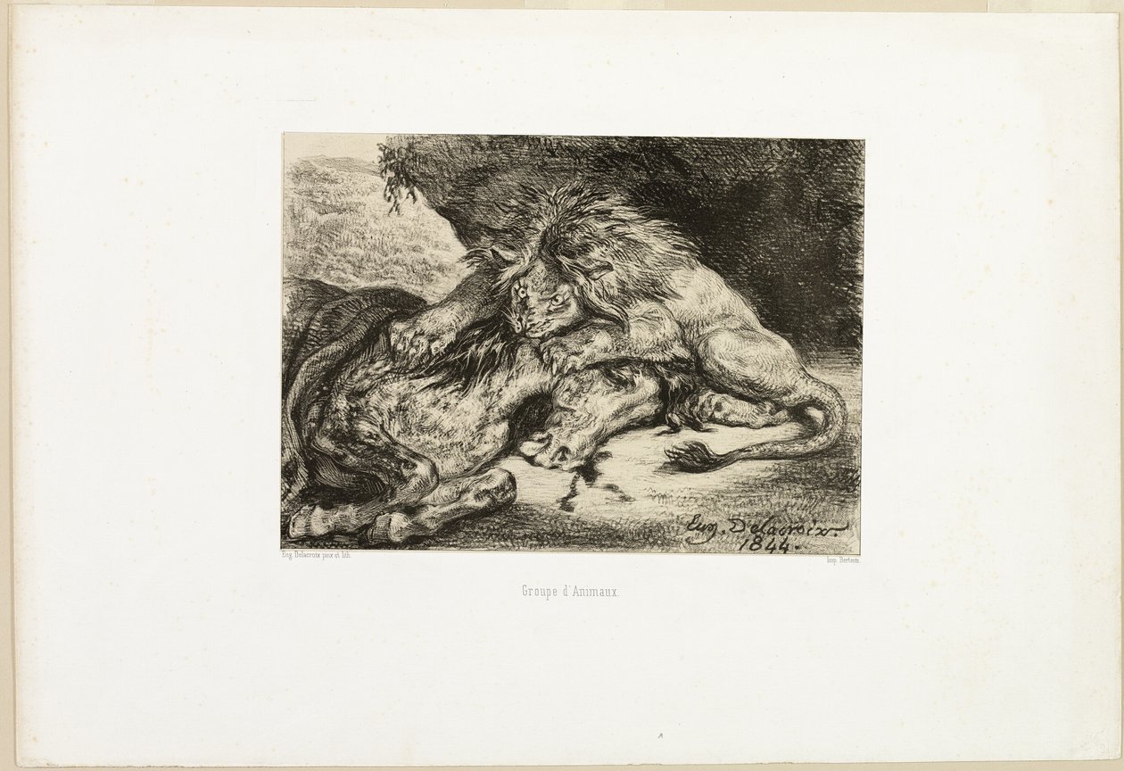Leão devorando um cavalo de Eugène Delacroix