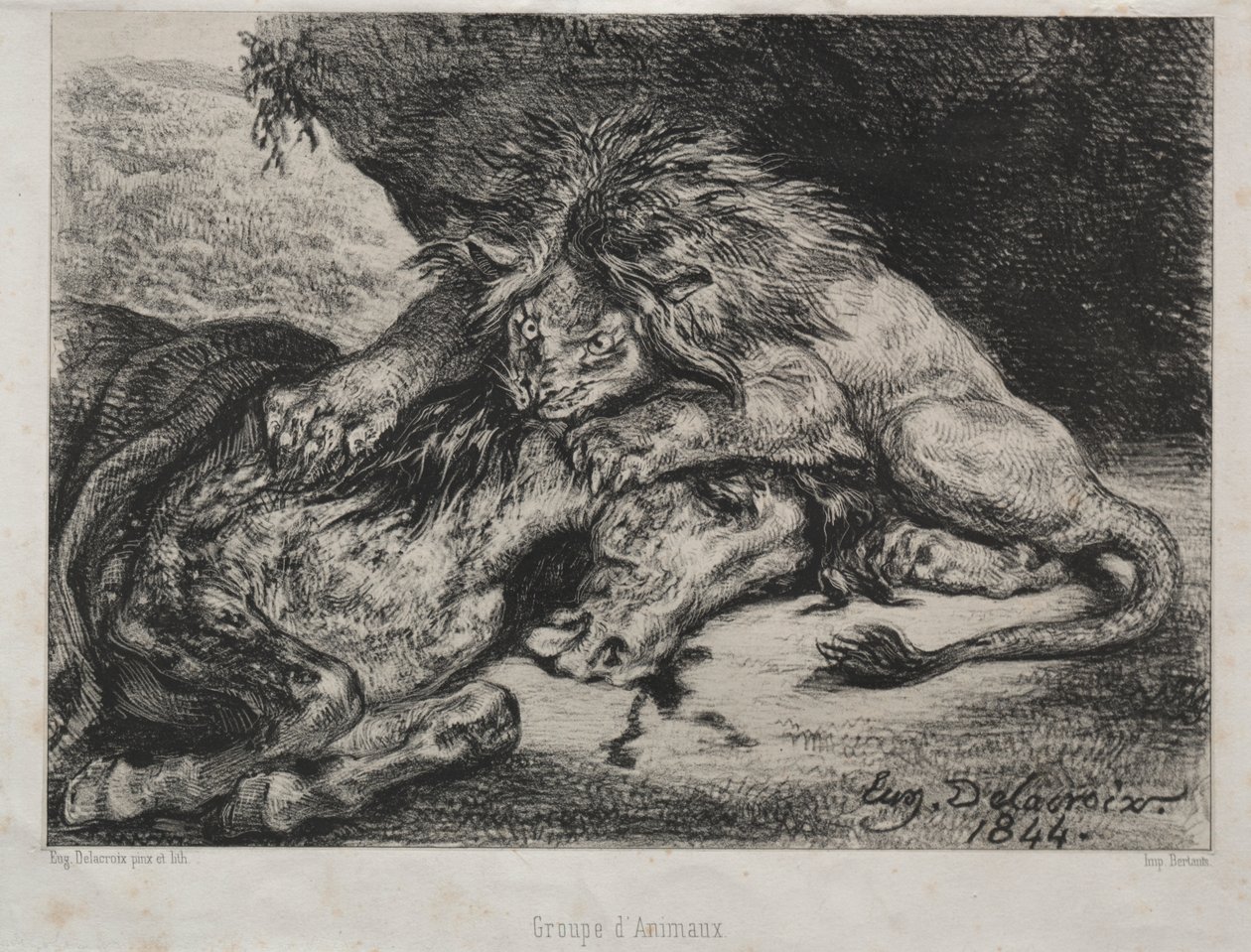 Leão devorando um cavalo de Eugène Delacroix