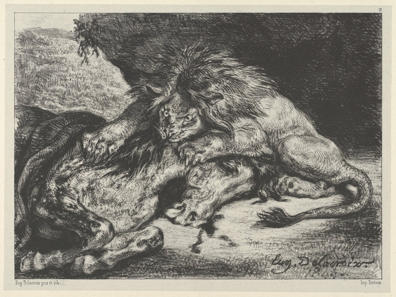 Leão Devorando um Cavalo, 1844., 1844. de Eugène Delacroix