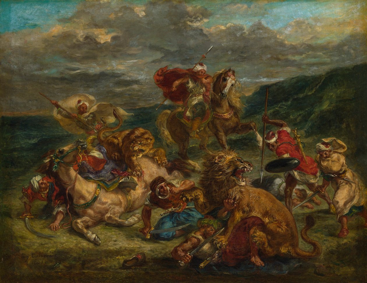 Caça ao Leão de Eugène Delacroix
