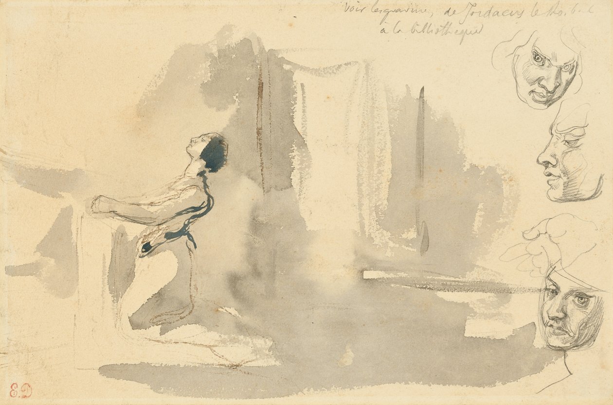 Margarida na igreja com estudos sobre a cabeça de Mefistófeles de Eugène Delacroix