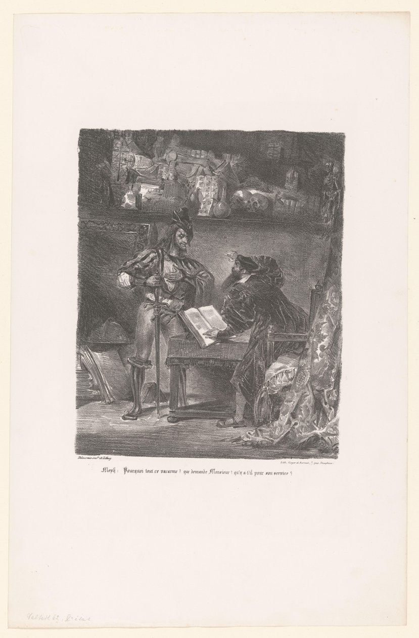 Mephisto aparece a Fausto
Meph: Pourquoi tout ce vacarme? (...) (título sobre o objecto)
Fausto (título da série)
Fausto, tragédie de M. de Goethe (título da série) de Eugène Delacroix