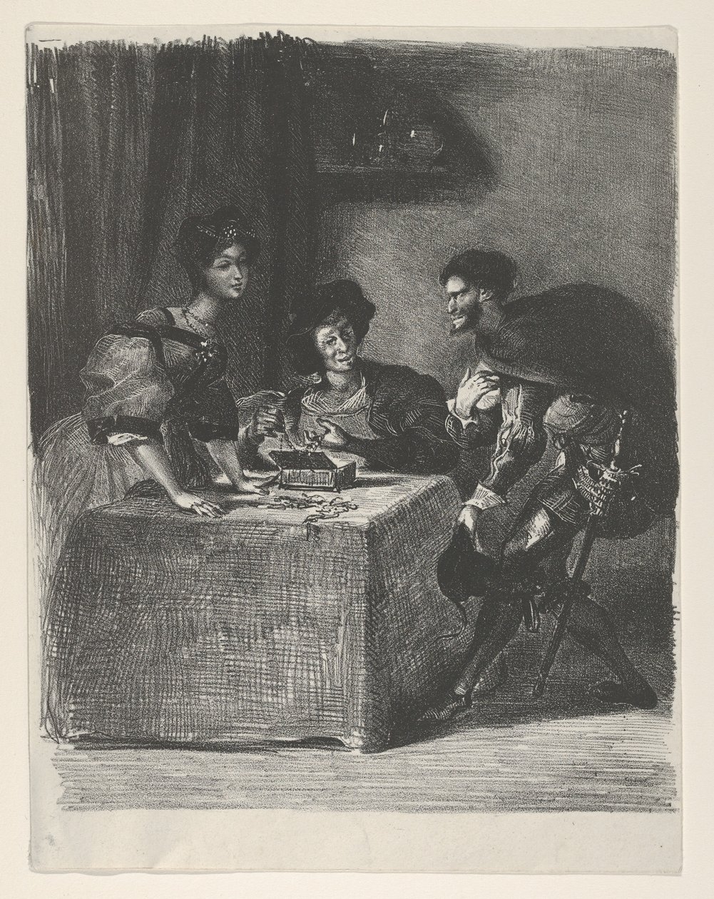 Mefistófeles apresenta-se a Martha Goethe, Fausto, 1825-27., 1825-27. de Eugène Delacroix