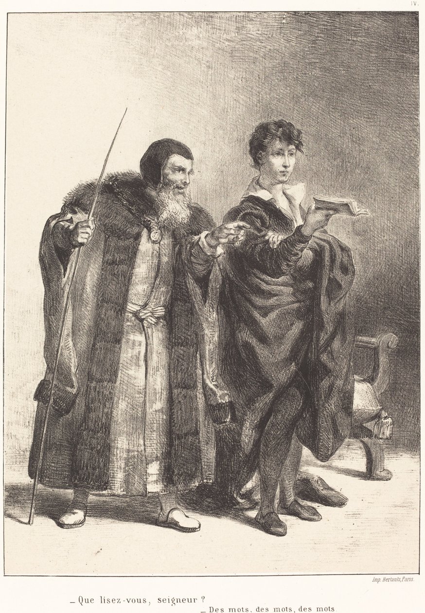 Polônio e Hamlet (Ato II, Cena II) de Eugène Delacroix