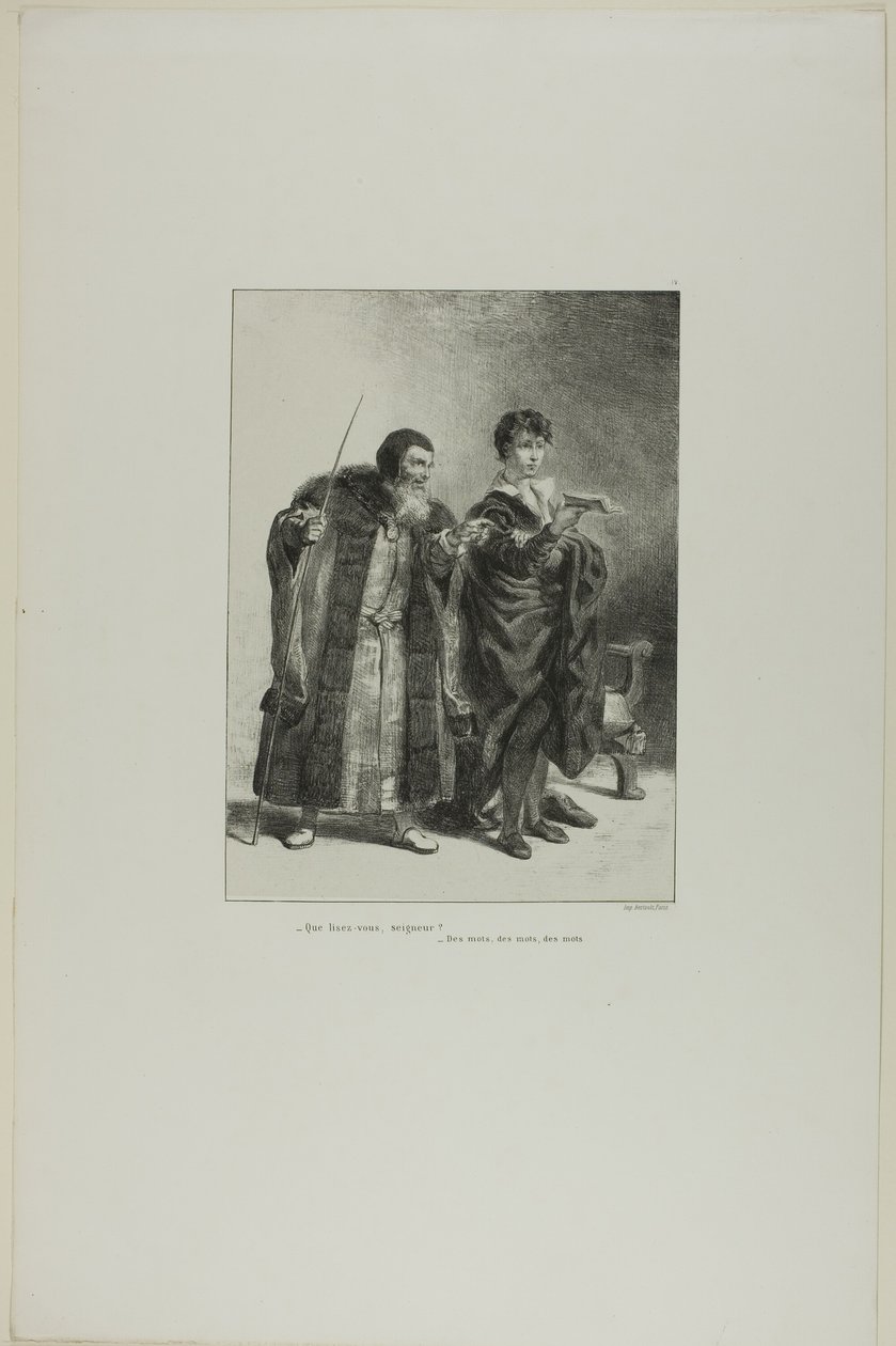 Polónio e Hamlet, prato 4 de Hamlet de Eugène Delacroix