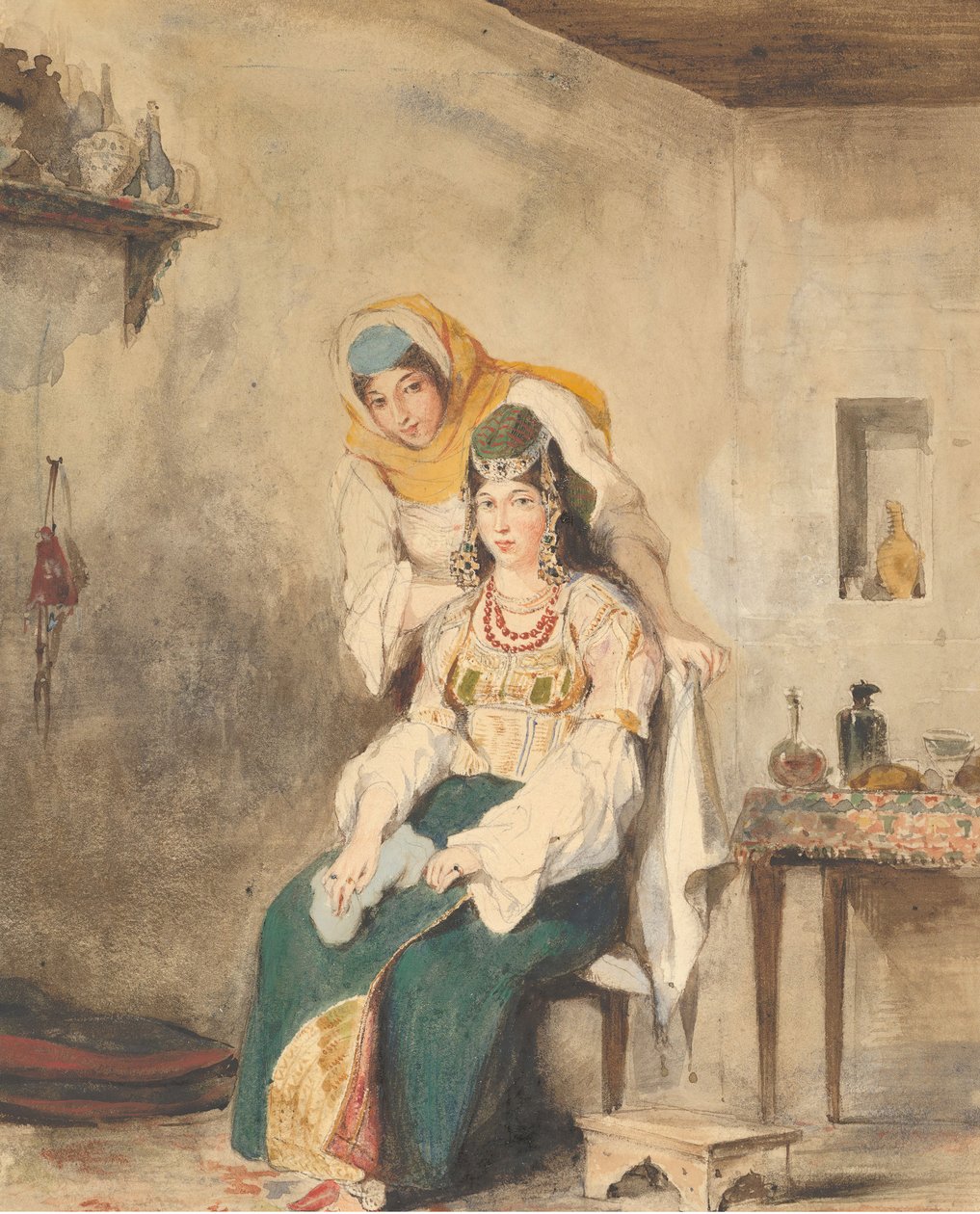 Saada, a esposa de Abraham Ben-Chimol, e Préciada, uma de suas filhas, 1832. de Eugène Delacroix
