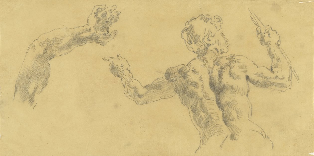 Esboços de um braço e de um homem visto por trás de Eugène Delacroix