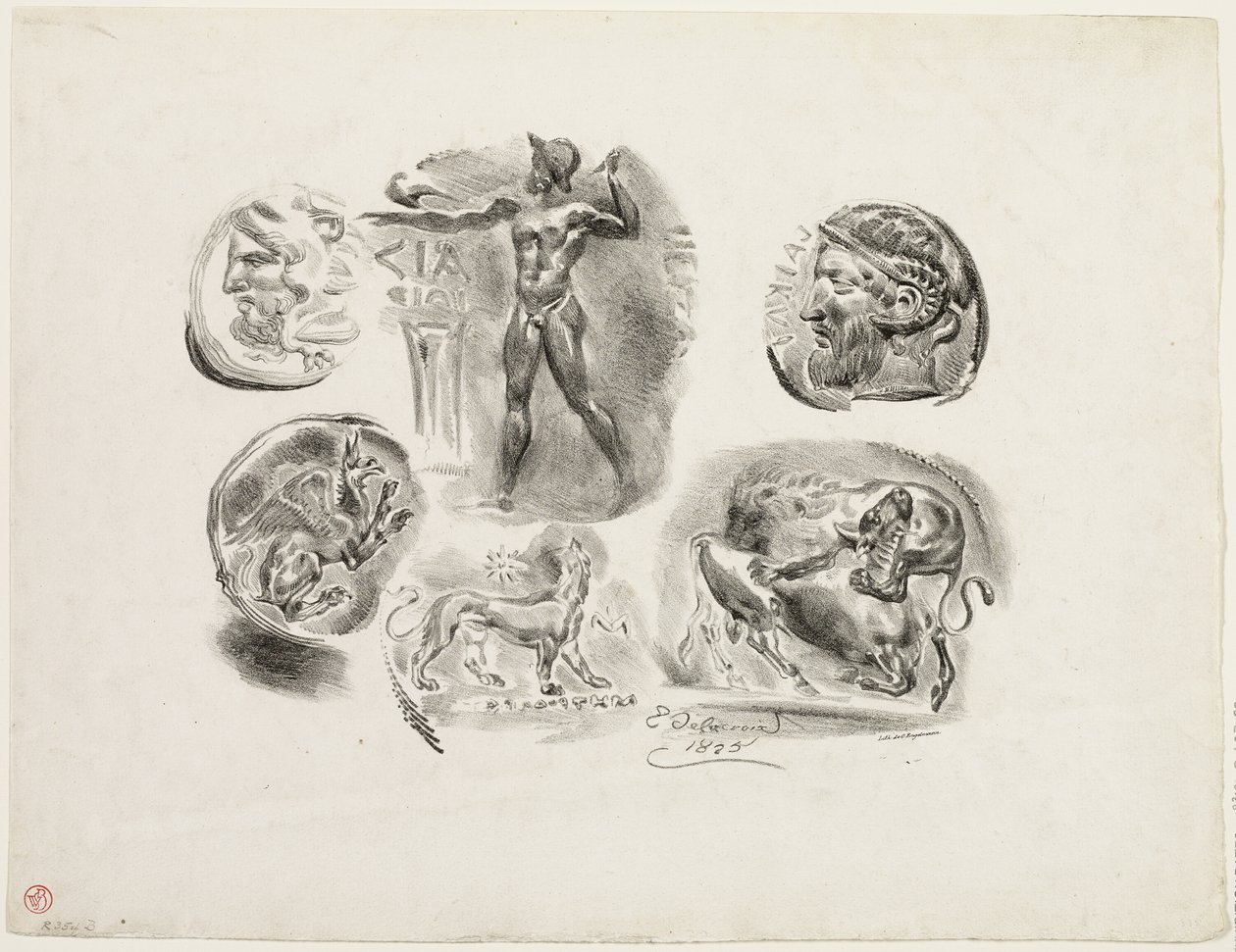 Folha de Seis Medalhas Antigas de Eugène Delacroix