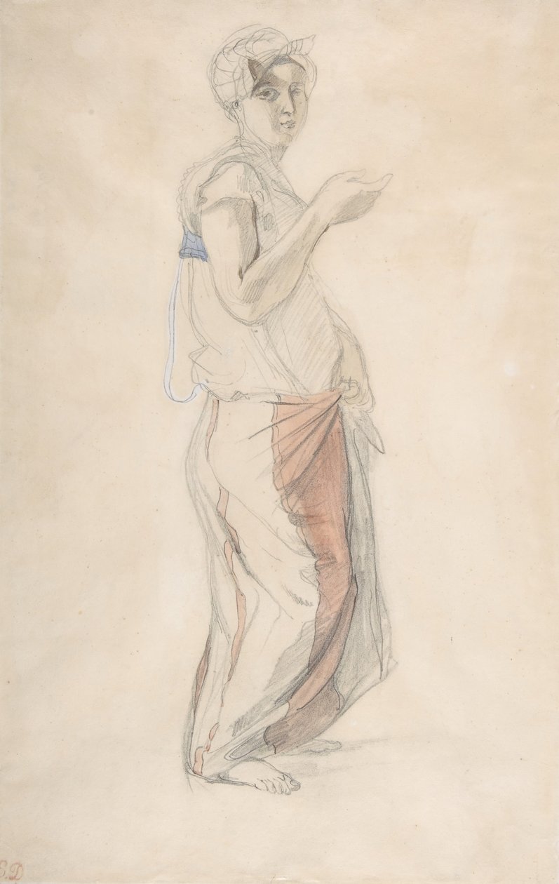 Mulher em pé em traje marroquino, ca. 1834. de Eugène Delacroix