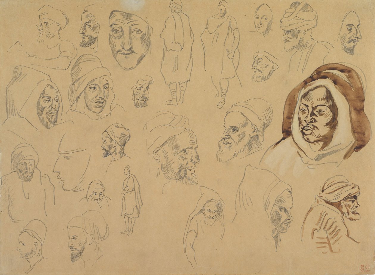 Estudos de cabeças e figuras árabes, depois de 1832. de Eugène Delacroix