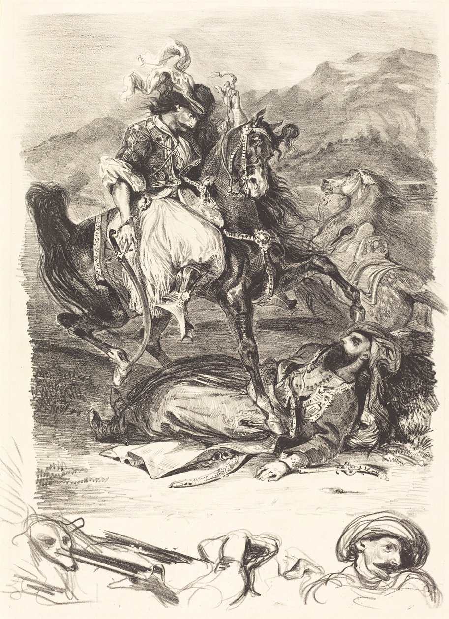 A Batalha do Giaour e do Paxá (Combat du Giaour et du Pacha) de Eugène Delacroix