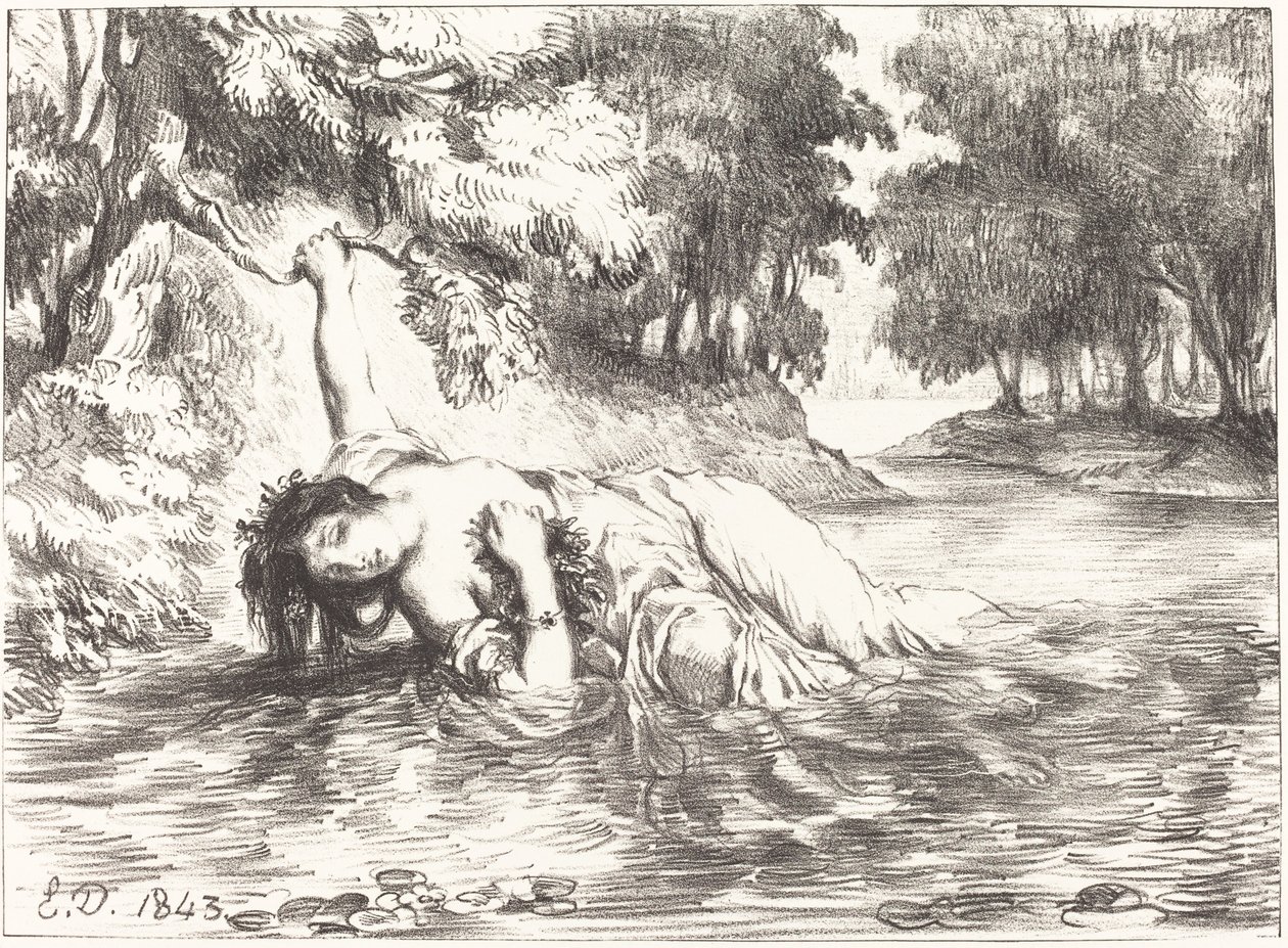 A Morte de Ofélia (Ato IV, Cena VII) de Eugène Delacroix