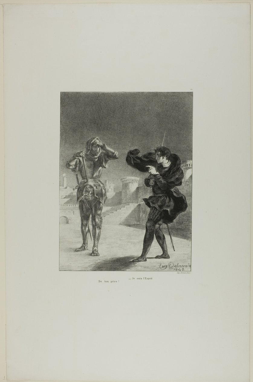 O fantasma na plataforma, prato 3 de Hamlet de Eugène Delacroix