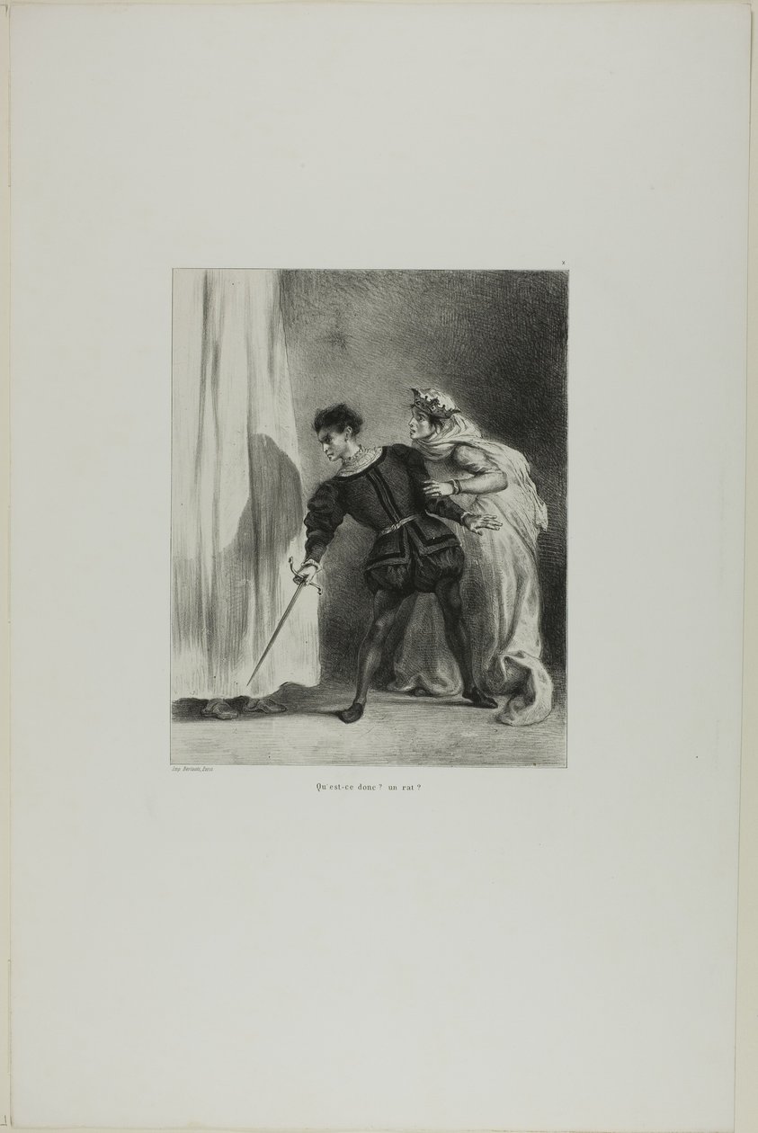 O assassinato de Polónio, capítulo 9 de Hamlet de Eugène Delacroix