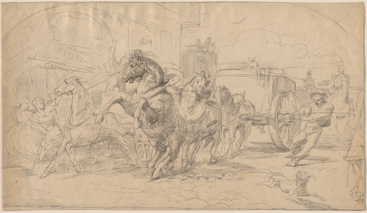 A carruagem em fuga, década de 1830. de Eugène Delacroix