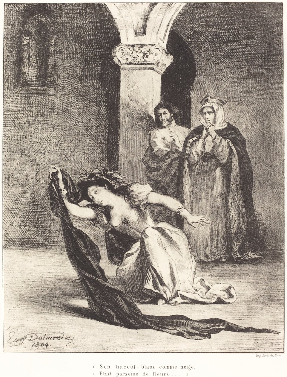 A Canção de Ofélia Ato IV, Cena V, 1834. de Eugène Delacroix