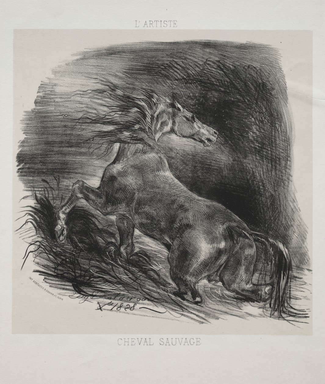 O cavalo selvagem, ou cavalo assustado saindo da água de Eugène Delacroix