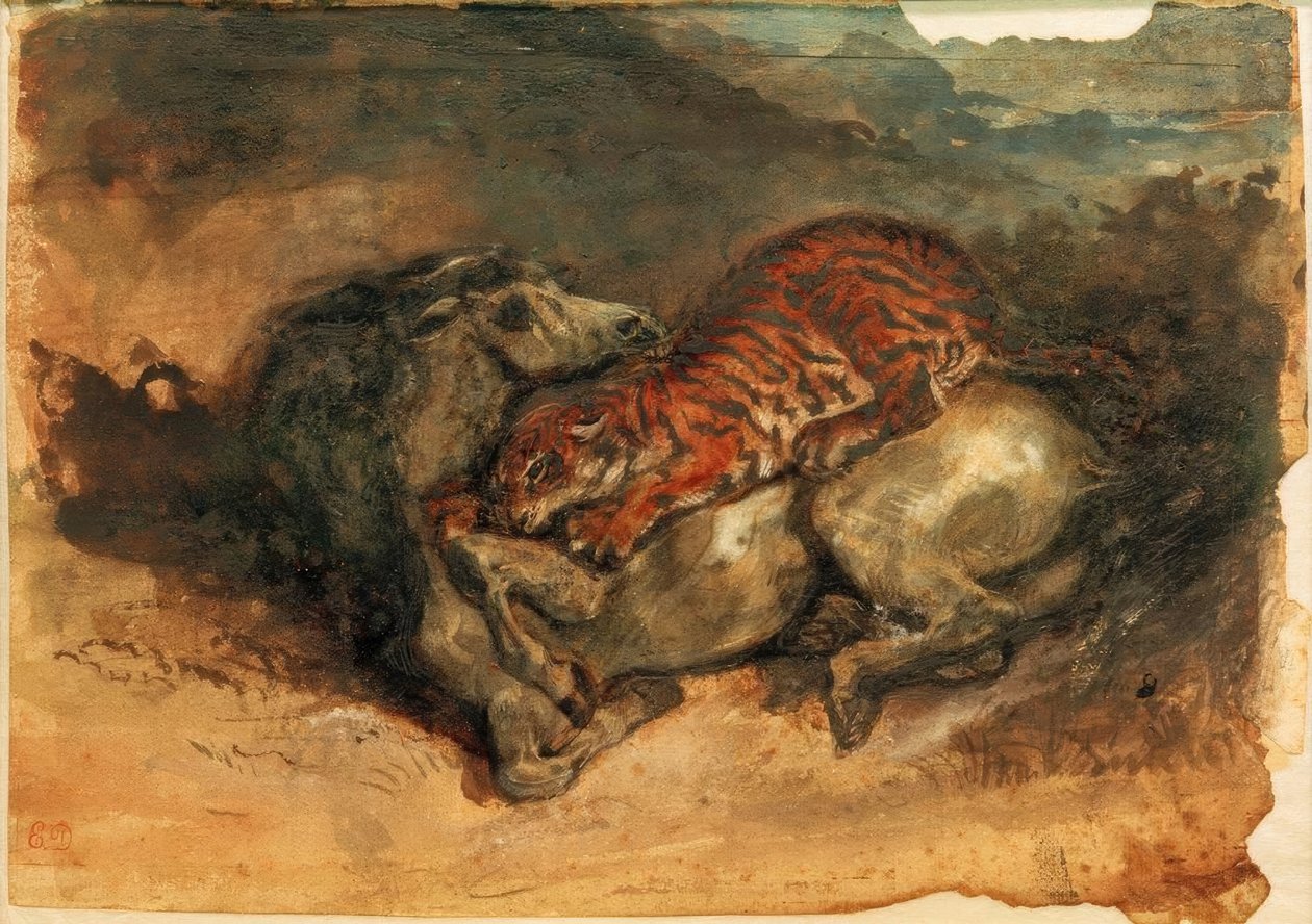Tigre, atacando um cavalo de Ferdinand Victor Eugene Delacroix