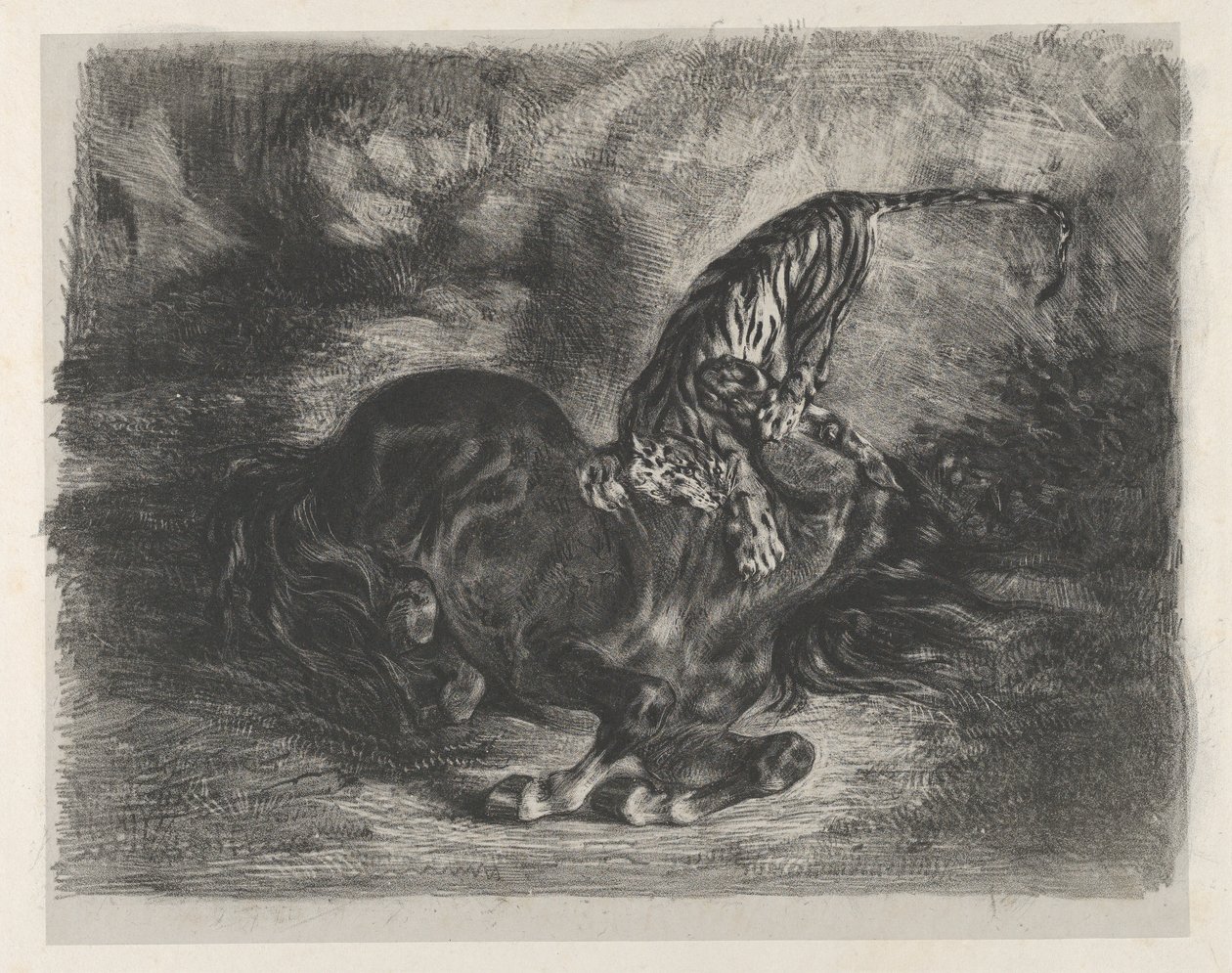 Cavalo selvagem abatido por um tigre, 1828., 1828. de Eugène Delacroix