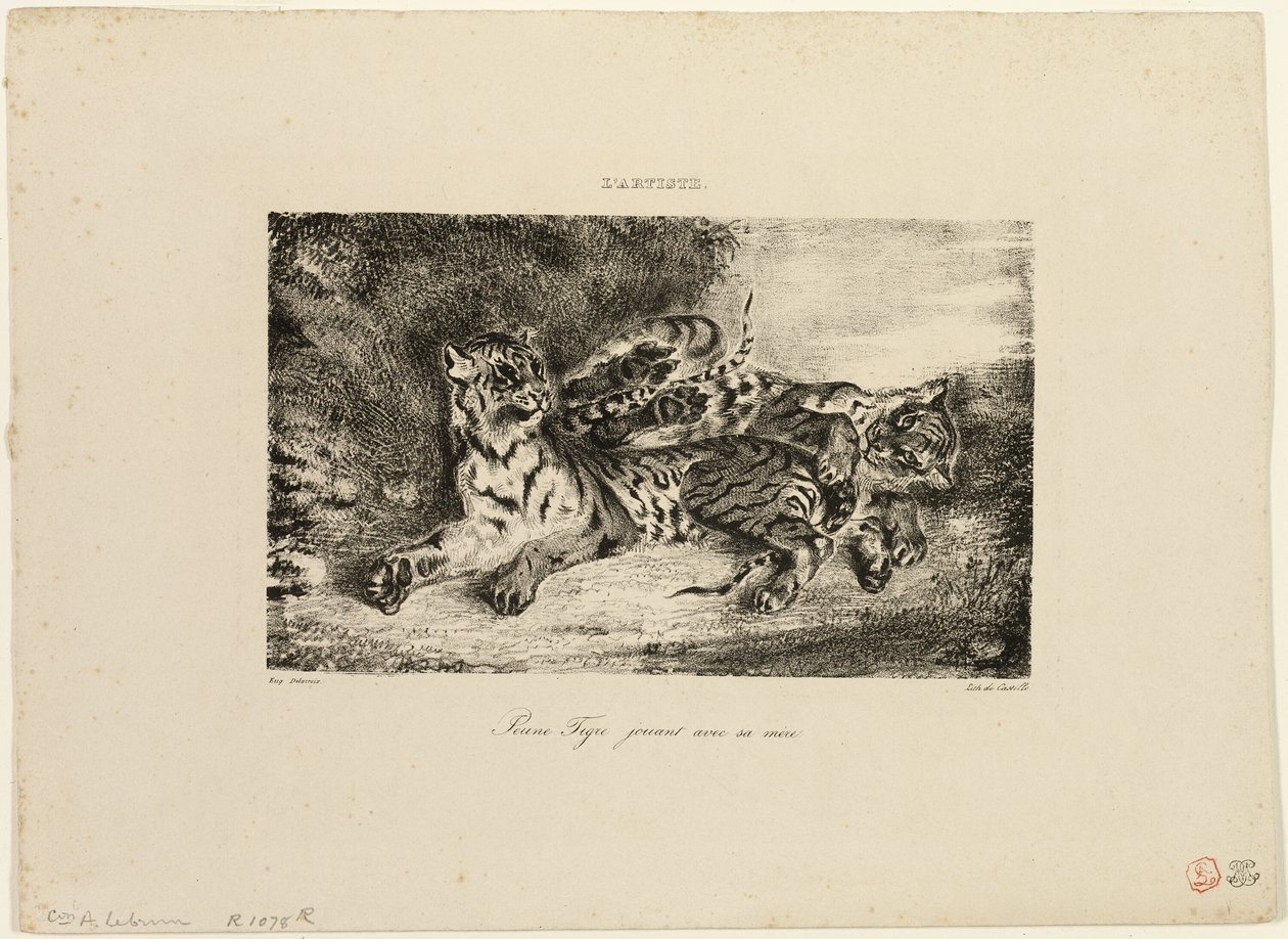 Jovem tigre brincando com sua mãe de Eugène Delacroix