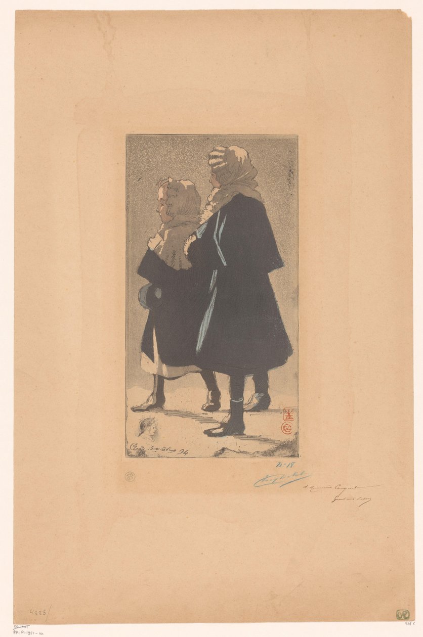 Duas garotas em roupas de inverno de Eugène Delâtre (signed by artist)