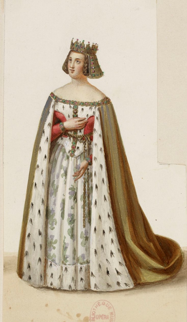 Fato de Mlle George como Marguerite de Bourgogne (La Tour de Nesle, 1832) 2 (recortado) de Eugène Du Faget