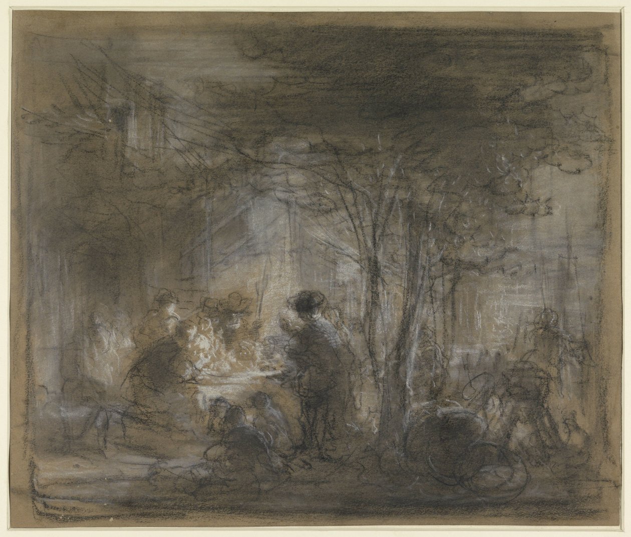 Companhia em torno de uma mesa sob árvores de Eugène François de Block
