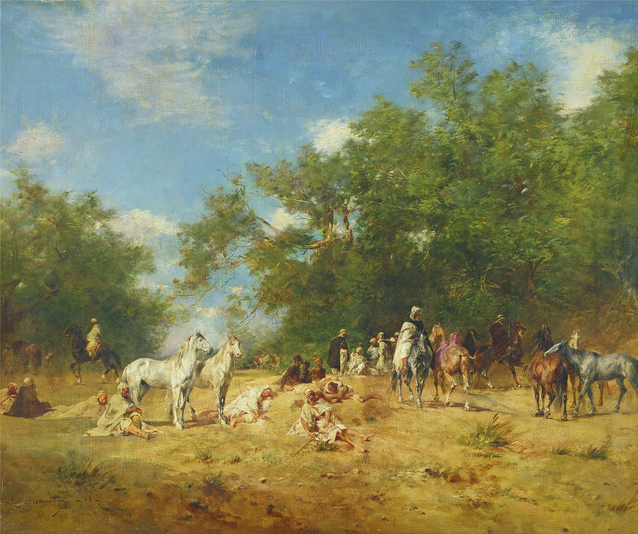 Cavaleiros árabes descansando na floresta, 1868 de Eugène Fromentin
