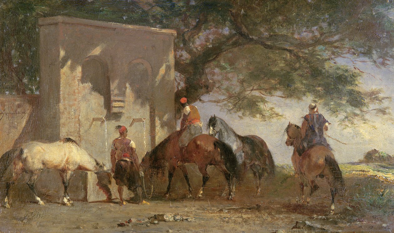 Árabes regando seus cavalos, c.1865-75 de Eugène Fromentin