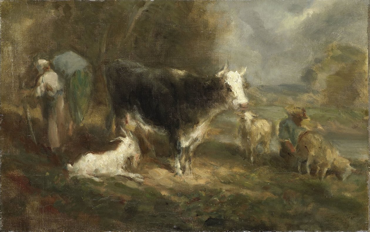 Quintal da quinta com Gado bovino de Eugène Fromentin Dupeux