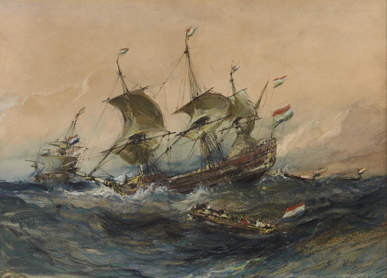Navios holandeses numa tempestade de Eugene Isabey