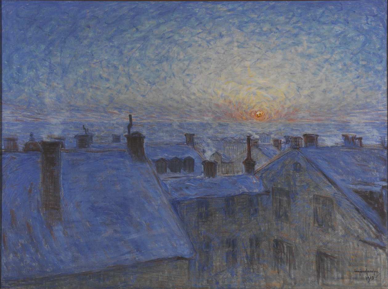 Nascer do sol sobre os telhados de Estocolmo, 1903 de Eugène Jansson