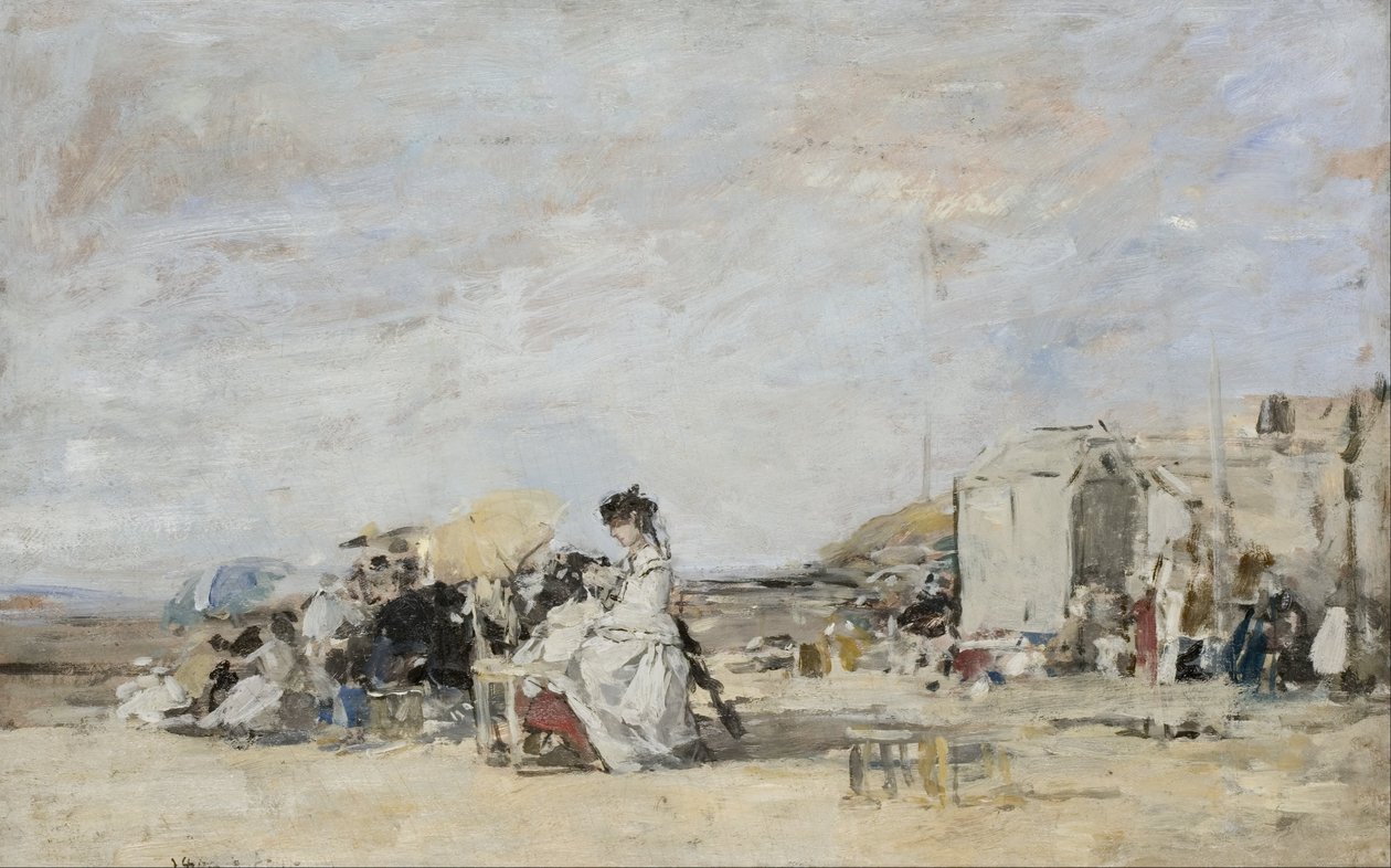 Senhora de branco na praia de Trouville de Eugene Louis Boudin