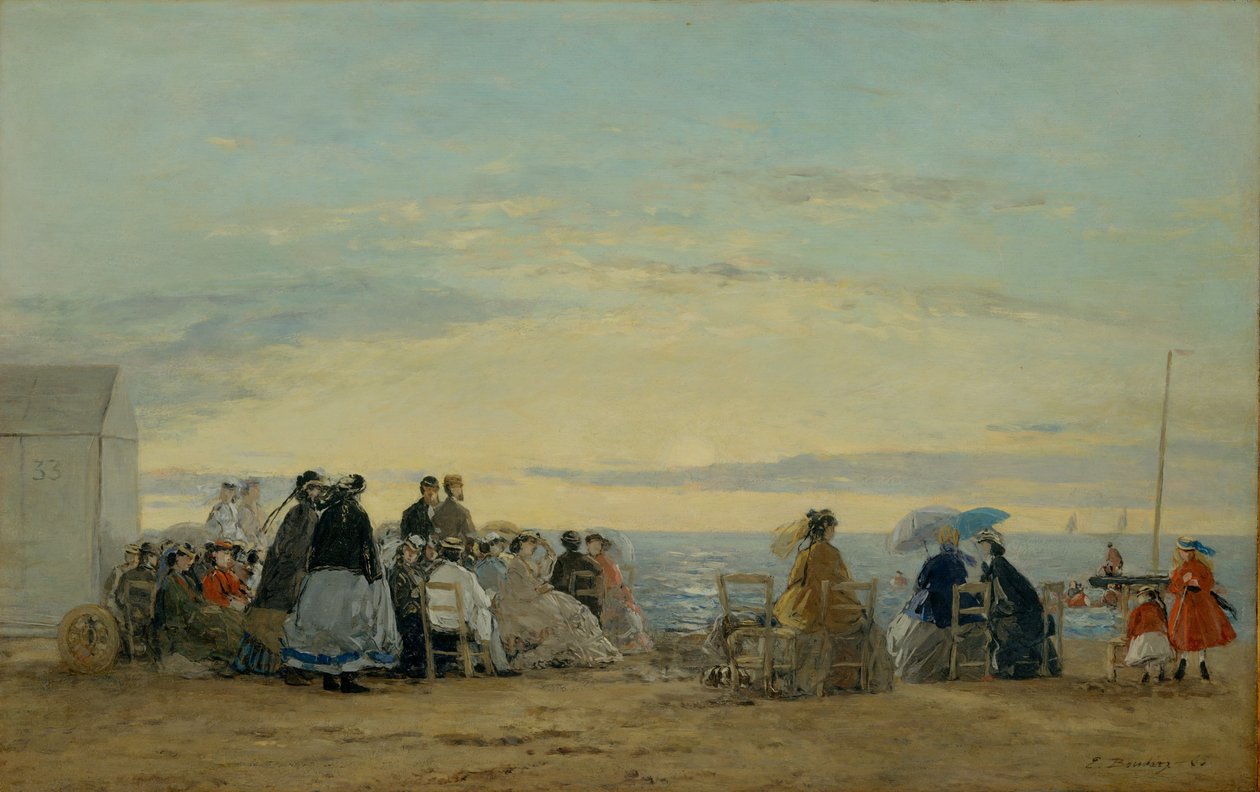 Na praia, pôr do sol de Eugene Louis Boudin