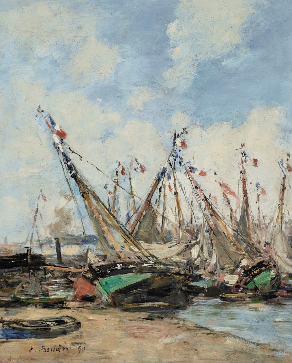 Trouville, o porto, veleiros encalhados de Eugene Louis Boudin