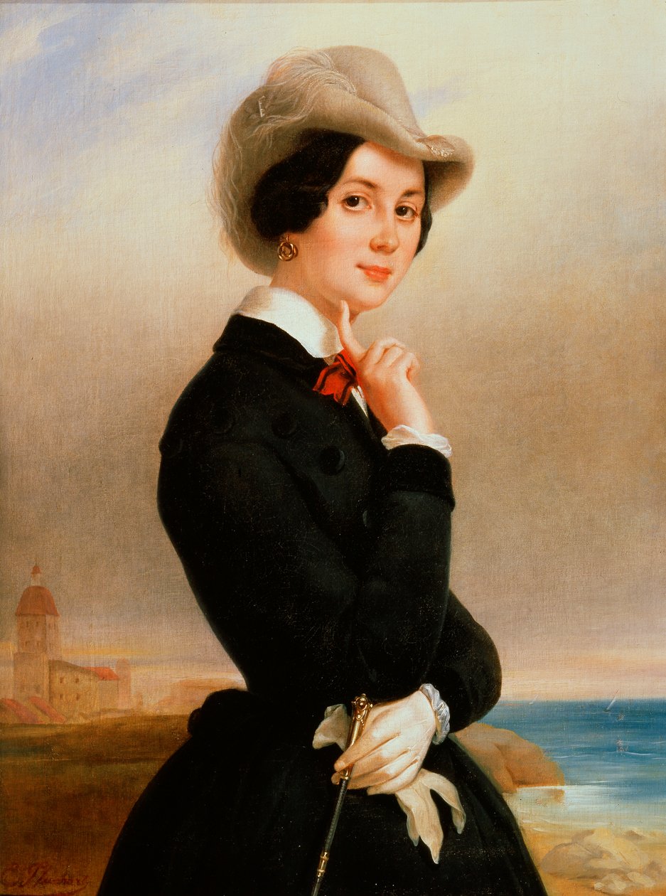 Retrato da atriz do teatro imperial Vera Samoylova, década de 1840. de Eugéne Pluchart