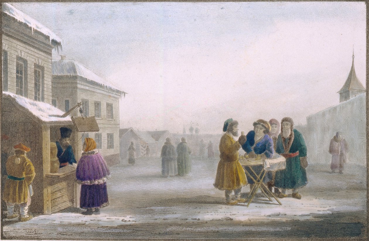 Vendedor ambulante de tabaco na tabacaria, 1825 de Eugéne Pluchart