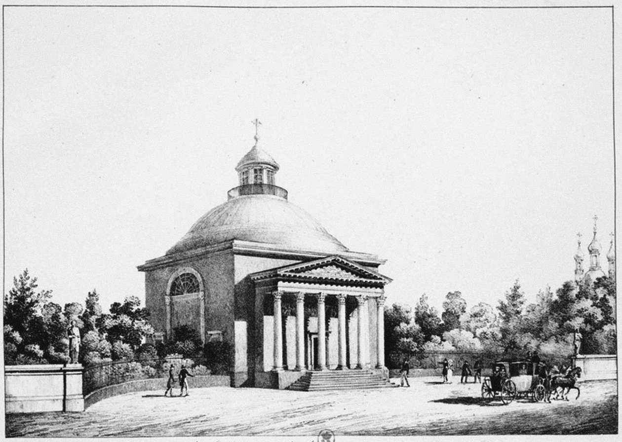 A Igreja Católica São João Batista em Tsarskoye Selo, c. 1826 de Eugéne Pluchart