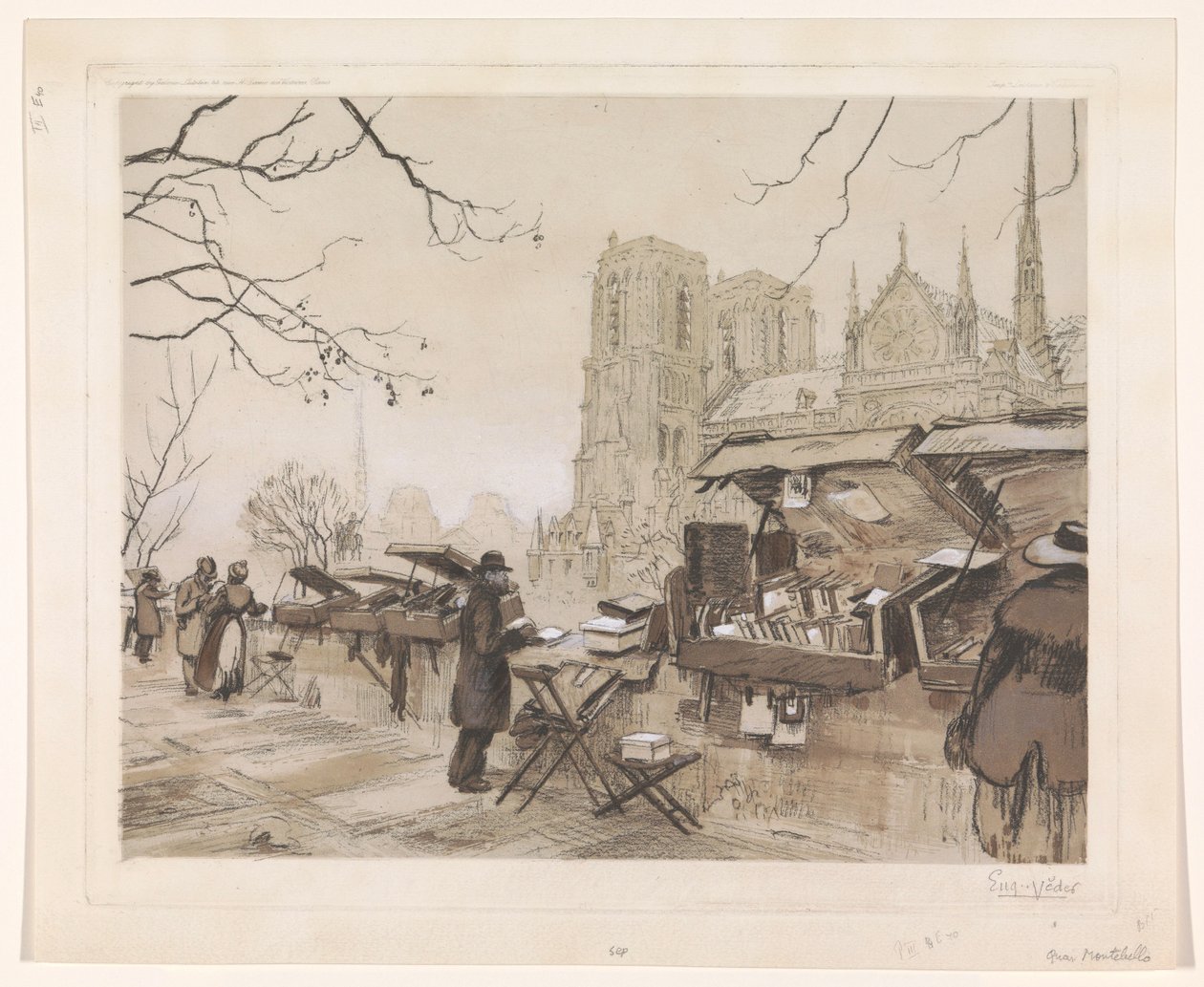 Vista do Quai de Montebello em Paris de Eugène Véder (signed by artist)