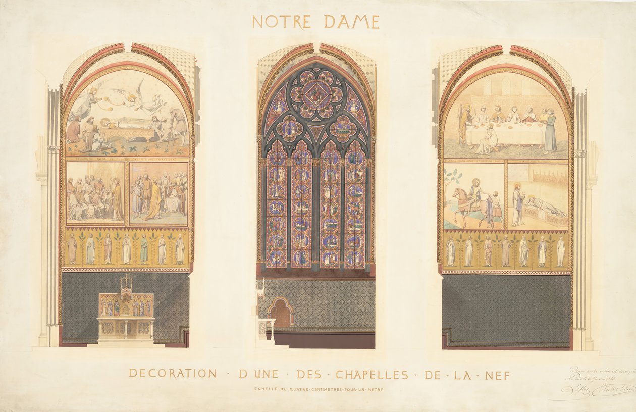 Plano para a Renovação de uma Capela na Nave da Catedral de Notre Dame, Paris, 1843. de Eugène Viollet le Duc