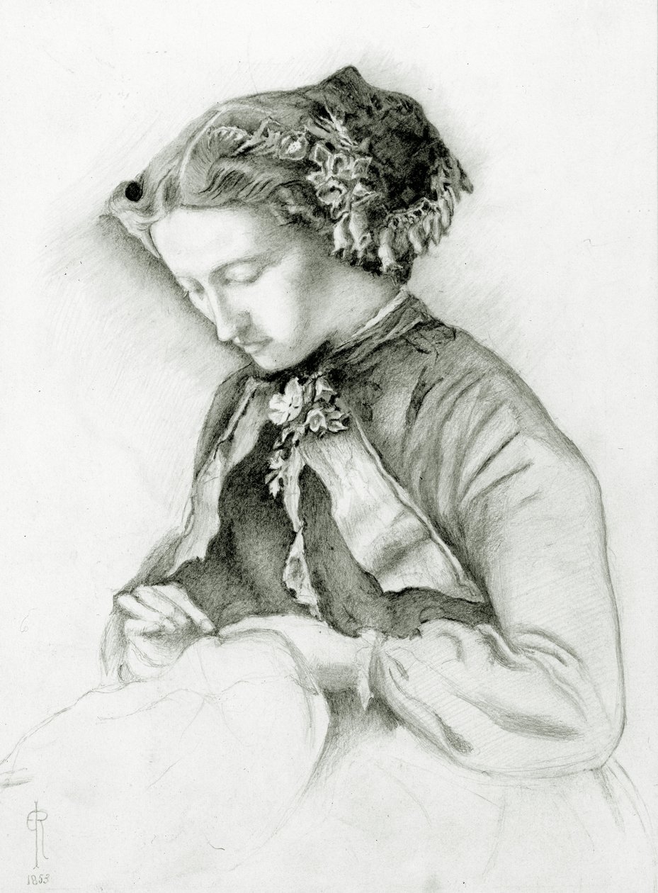 Retrato de Effie com Foxgloves em seu cabelo (The Foxglove) 1853 de Euphemia Ruskin