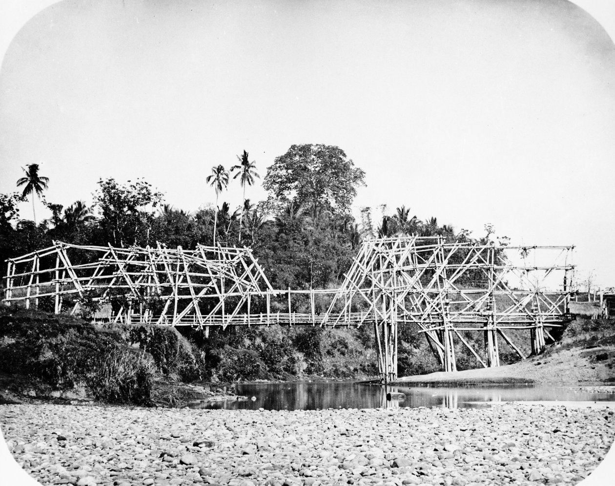 Ponte Suspensa de Bambu, Java c.1870s de European Photographer