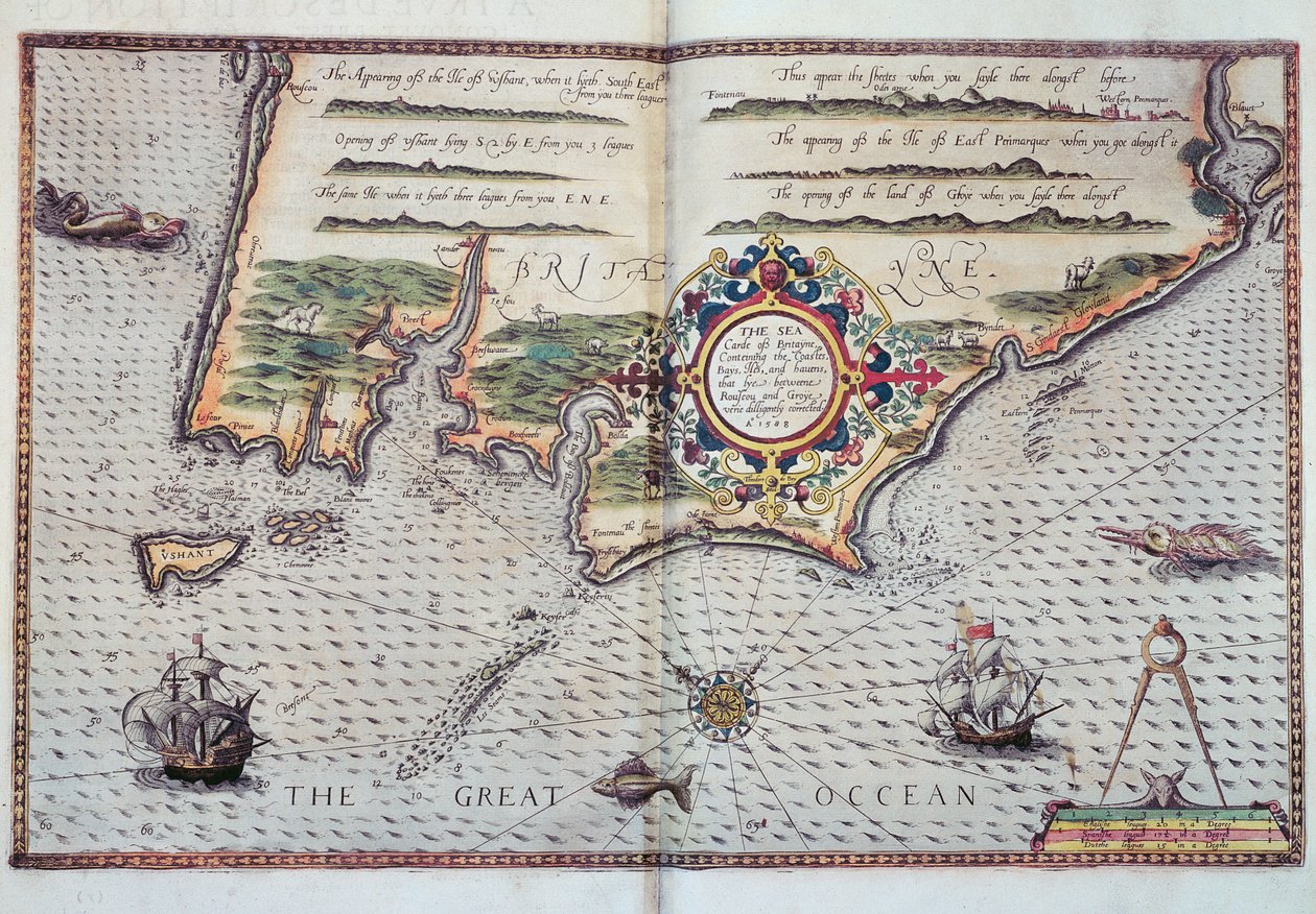 Um mapa da costa da Bretanha, 1588 de European School